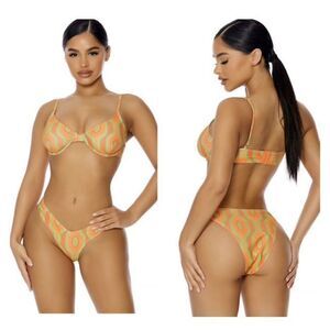 NWT Forplay TRINIDAD‎ VINTAGE BIKINI Geometric 70s Retro Style XL Orange Green